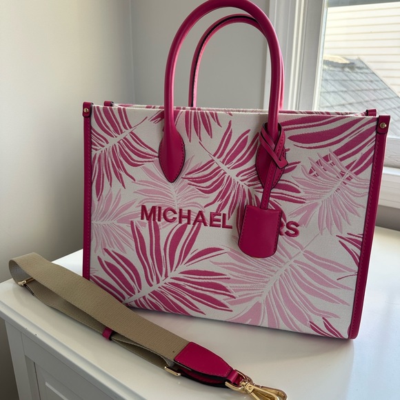 Michael Kors Pink and White Leaf Tote - Picture 6 of 6